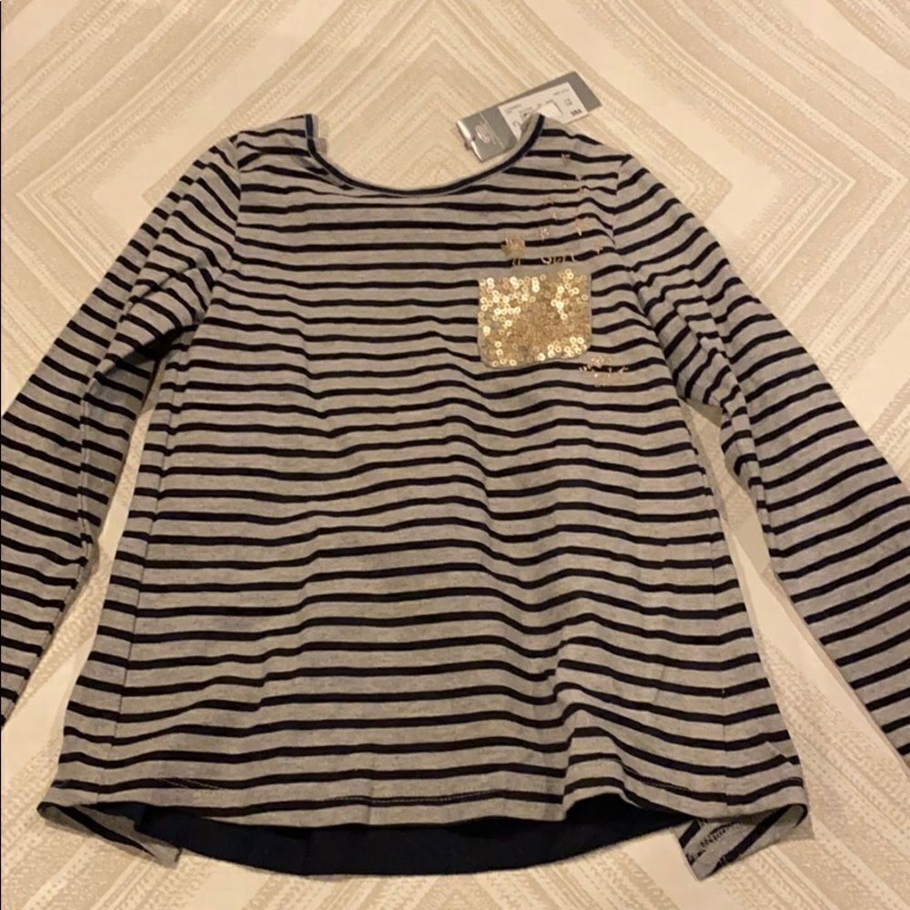 3Pommes Girls Black & Grey Striped Glitter L/S Top